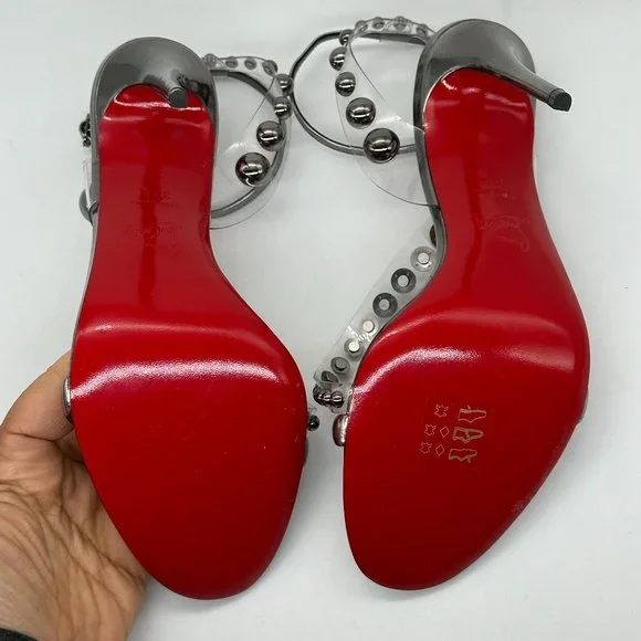 Christian Louboutin CORINETTA 100 Studded PVC Strap SandalS Heels Shoes $845 - Picture 12 of 14